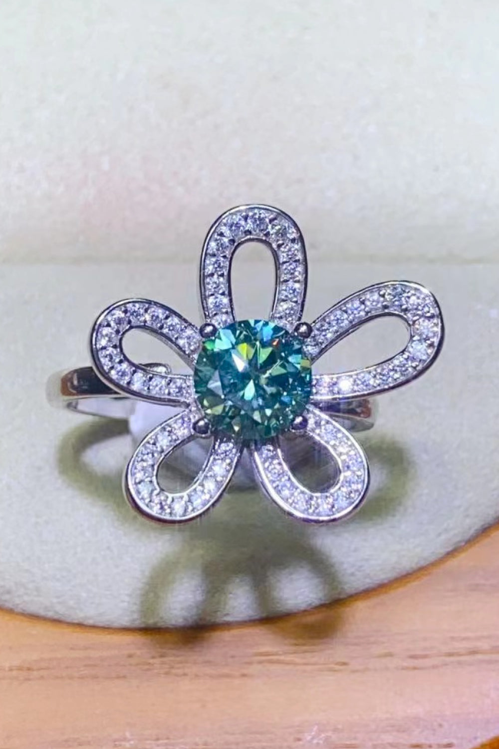 Women’s 1 Carat Moissanite Flower Shape Open Ring