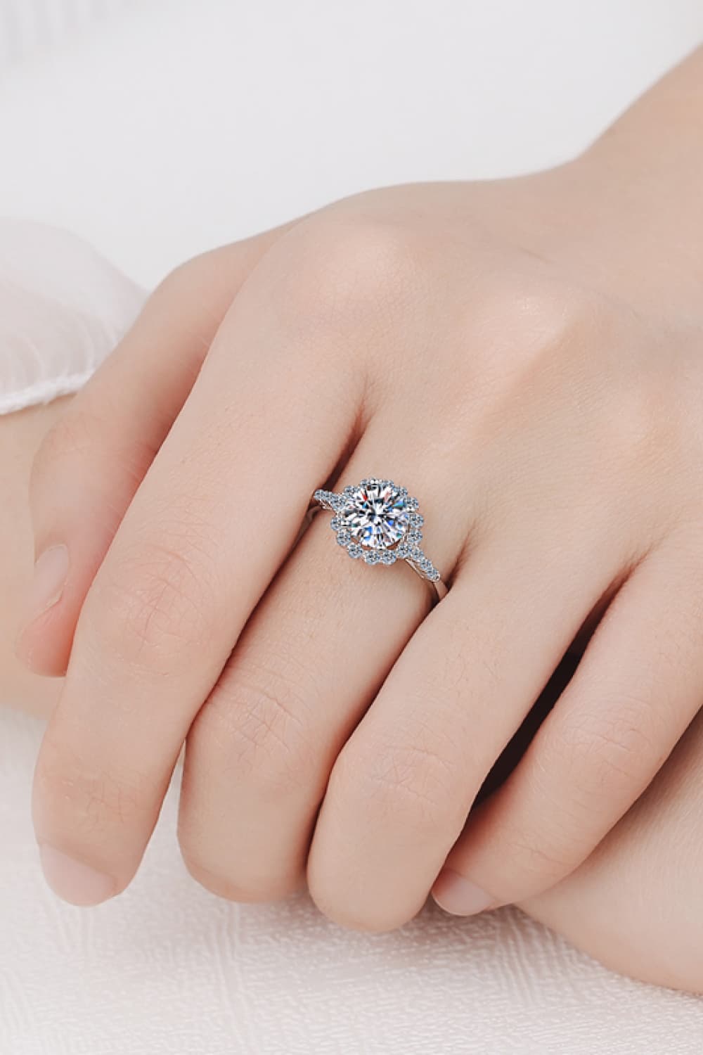 Women’s 1 Carat Moissanite Rhodium-Plated Halo Ring