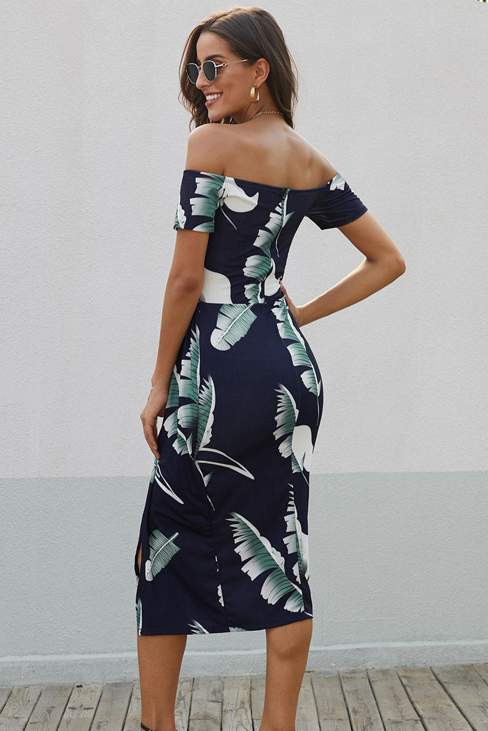 Women’s Printed Off-Shoulder Split Dress