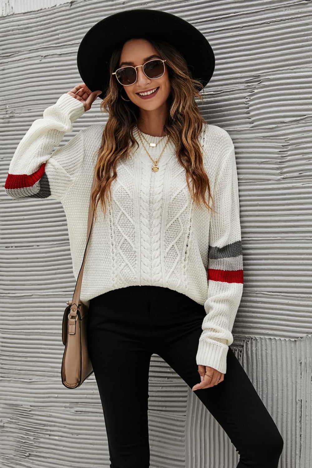 Women’s Feeling You Best Striped Cable-Knit Round Neck Sweater