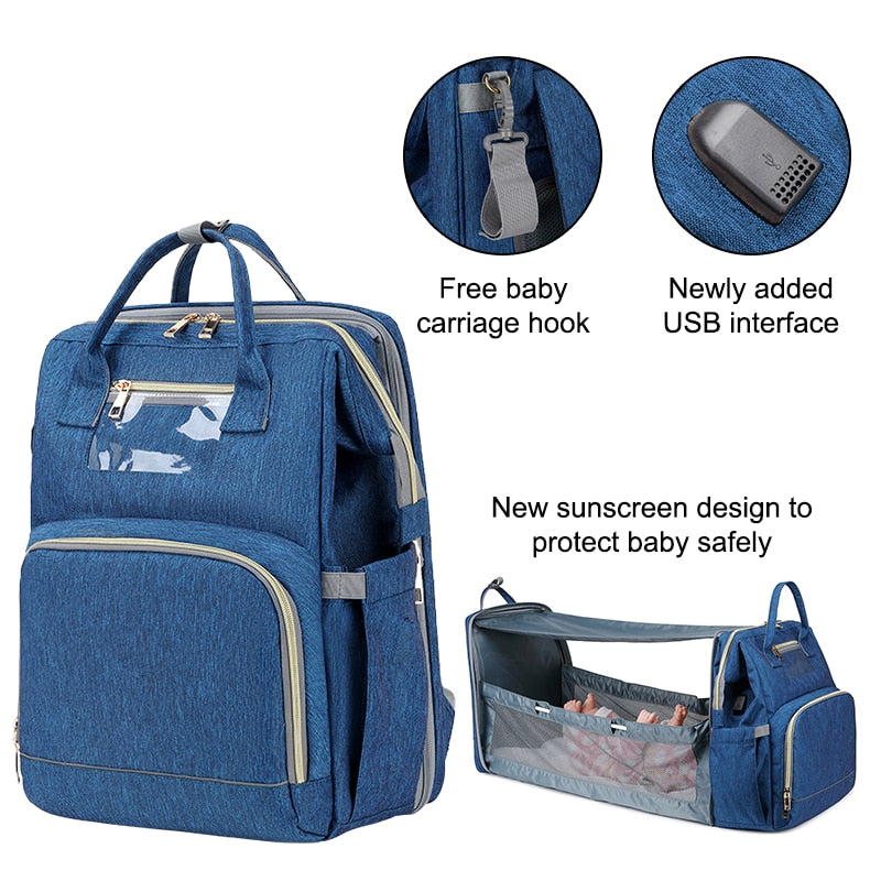 USB Diaper Backpack Foldable Sunscreen Baby Crib Large Capacity Insulation Stroller Bag