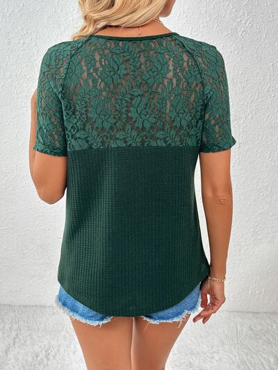 Women’s Lace Detail V-Neck Short Sleeve T-Shirt