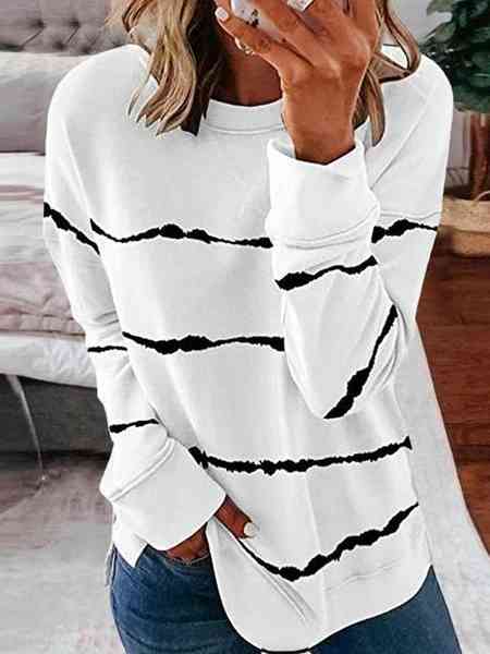 Women’s Striped Round Neck Sweatshirt