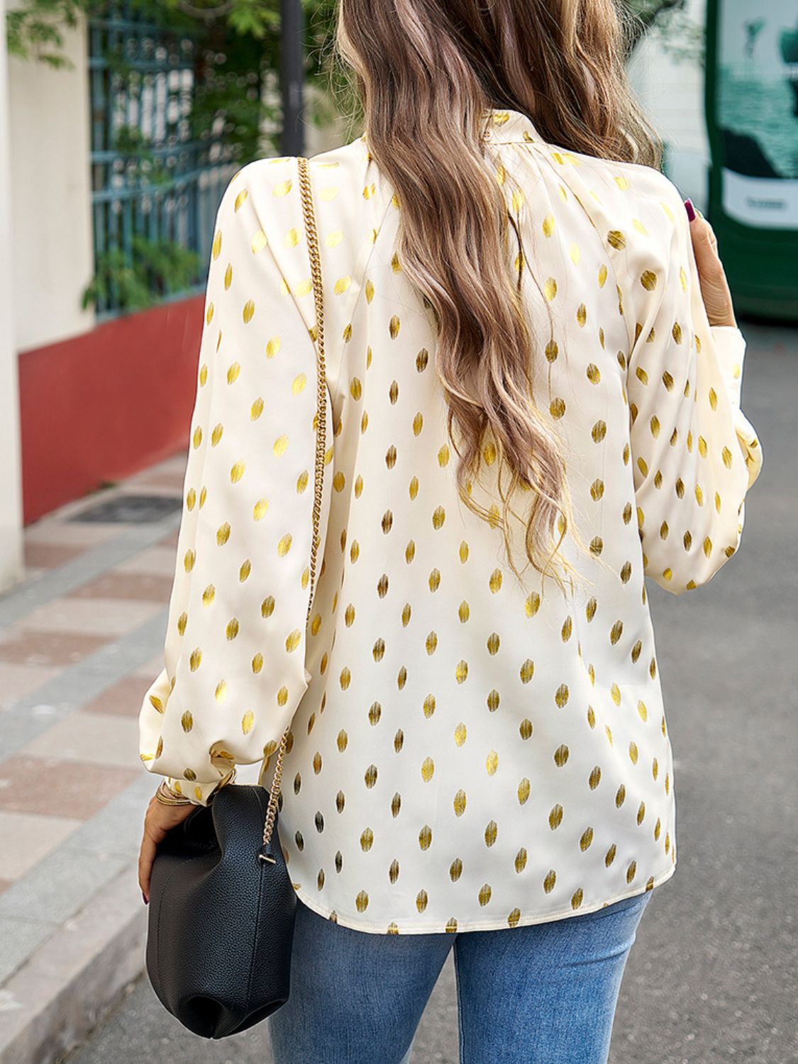 Women’s Mock Neck Cutout Lantern Sleeve Blouse