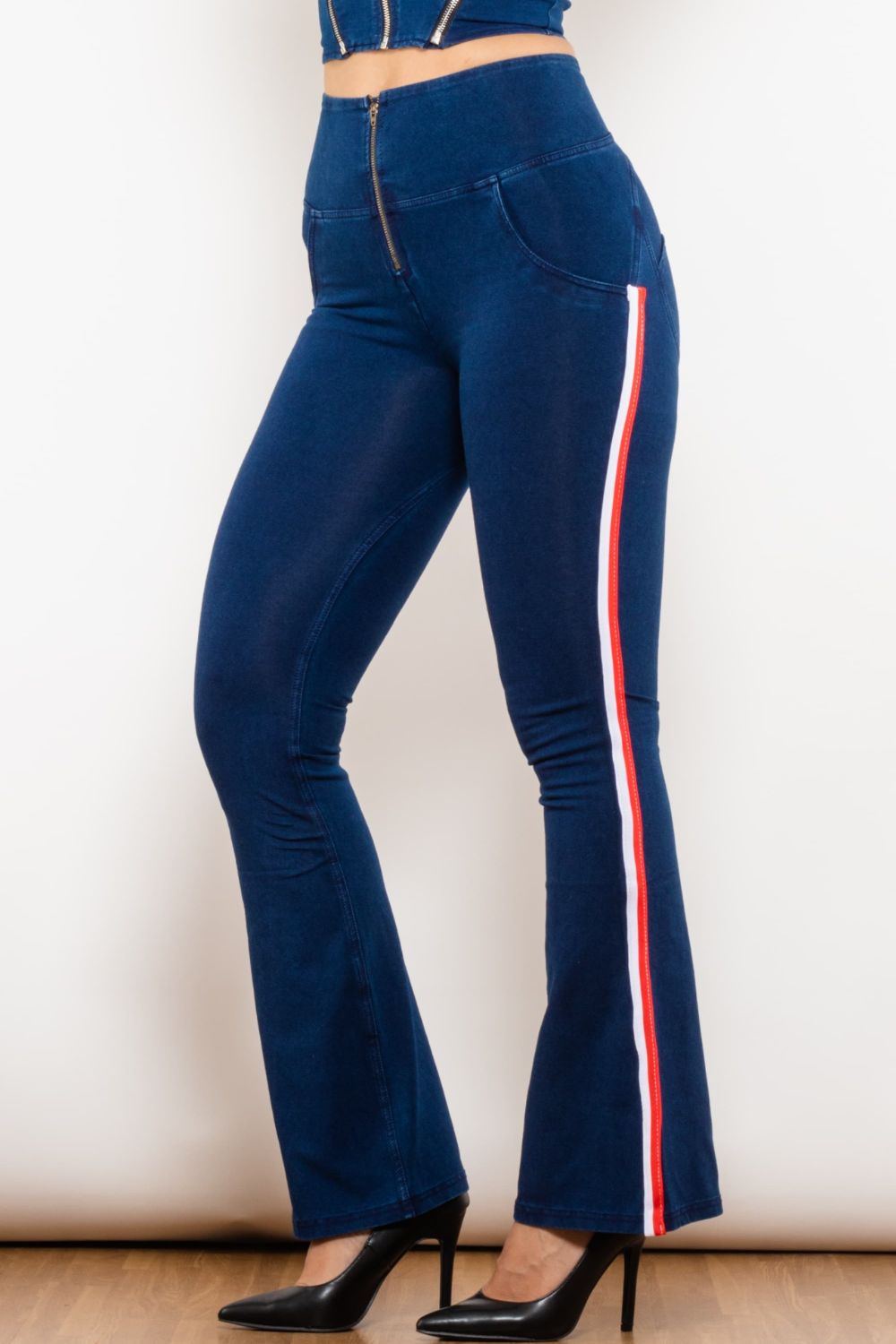 Women’s Side Stripe Zip Closure Bootcut Jeans