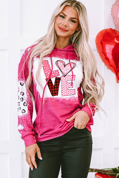 Women’s LOVE Heart Drawstring Dropped Shoulder Hoodie