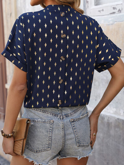Women’s Printed Notched Short Sleeve Blouse