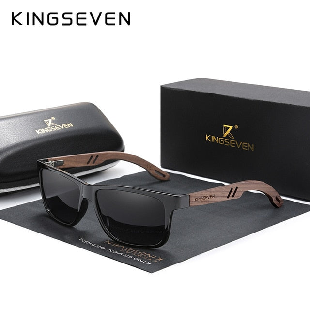 KINGSEVEN 100% Polarized Men Wooden Sunglasses UV400 Protection