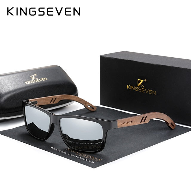 KINGSEVEN 100% Polarized Men Wooden Sunglasses UV400 Protection