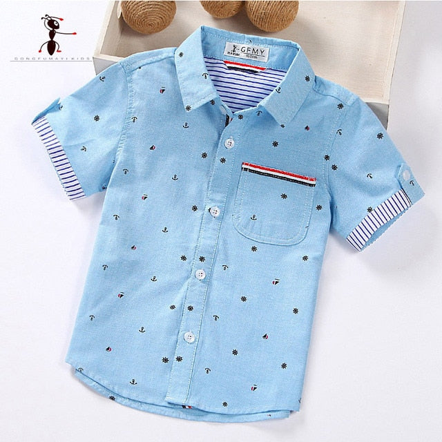 Children's Boys Casual Solid Cotton Short-Sleeved Shirts Size 2T-14T