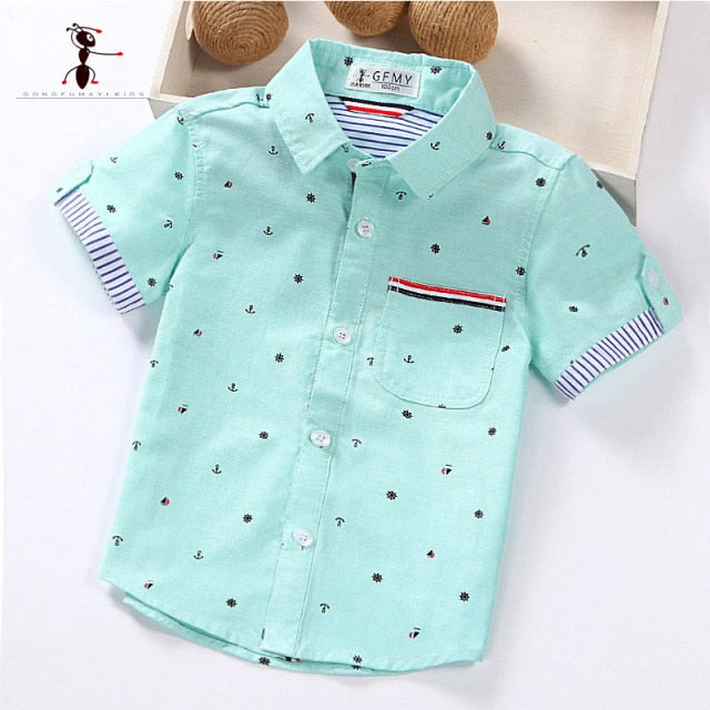 Children's Boys Casual Solid Cotton Short-Sleeved Shirts Size 2T-14T