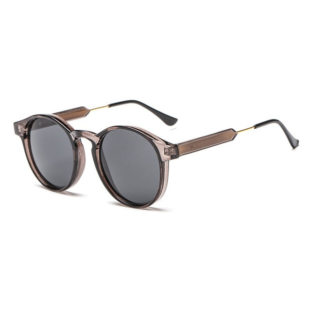 Unisex Photochromic Round Sunglasses Retro Grey Frame Gold Alloy UV400