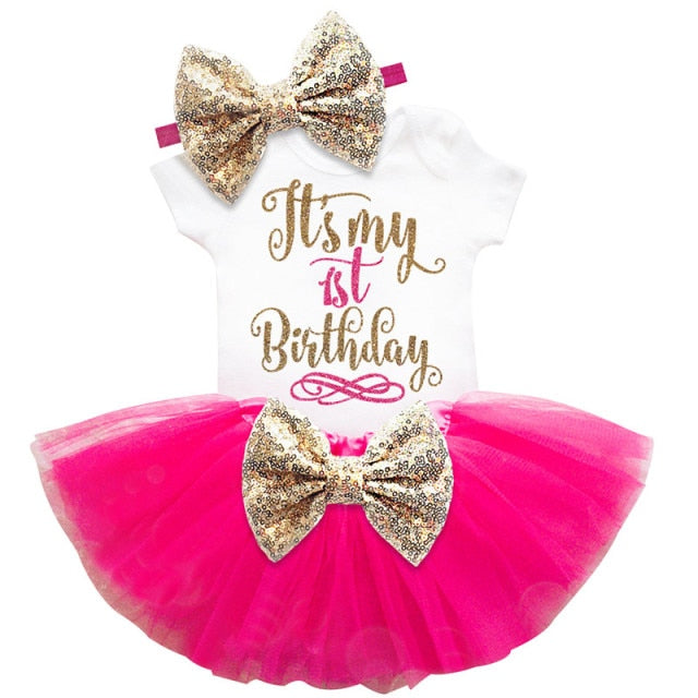 Baby Girl's First  Birthday Party Tutu Dress Romper+Tutu Skirt