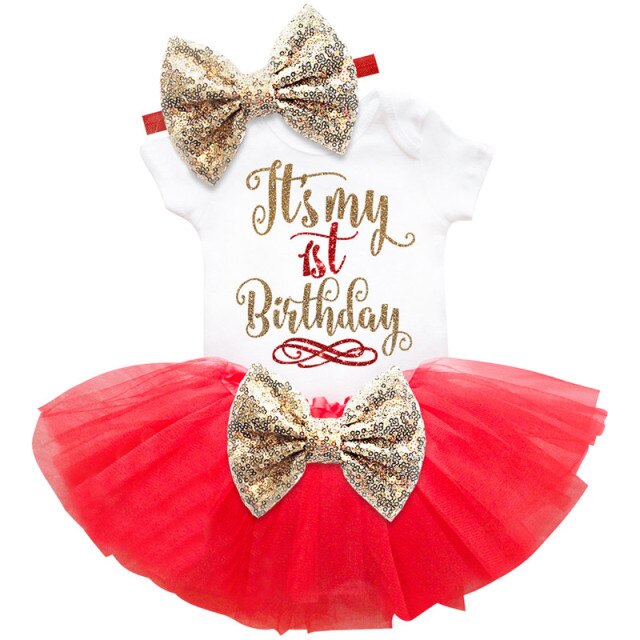 Baby Girl's First  Birthday Party Tutu Dress Romper+Tutu Skirt