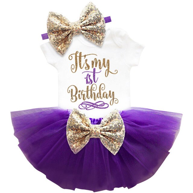 Baby Girl's First  Birthday Party Tutu Dress Romper+Tutu Skirt