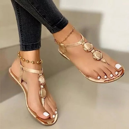 Women’s Fashion Casual Outdoor Flip Flops Metal Decoration Flat Sandals Size 35-43