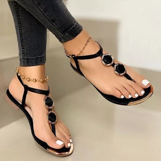 Women’s Fashion Casual Outdoor Flip Flops Metal Decoration Flat Sandals Size 35-43