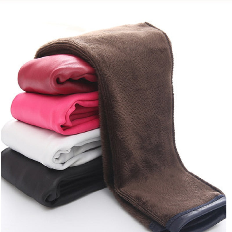 Girls Pu Leather Winter Warm Fleece Trousers  3-10 Years