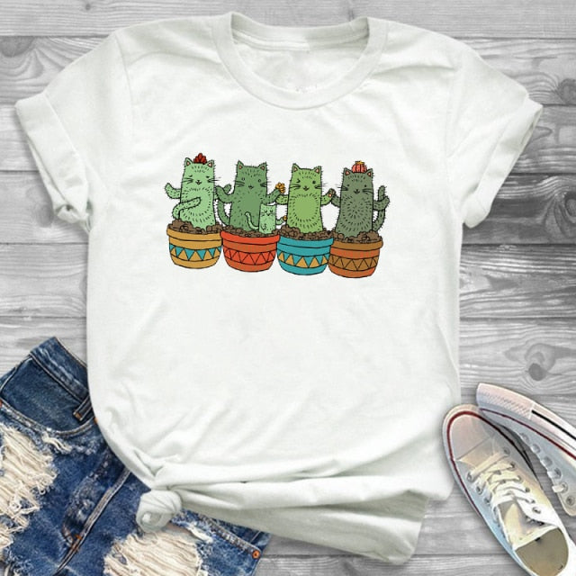 Women’s Cactus Print Graphic T-Shirt Size S-2XL
