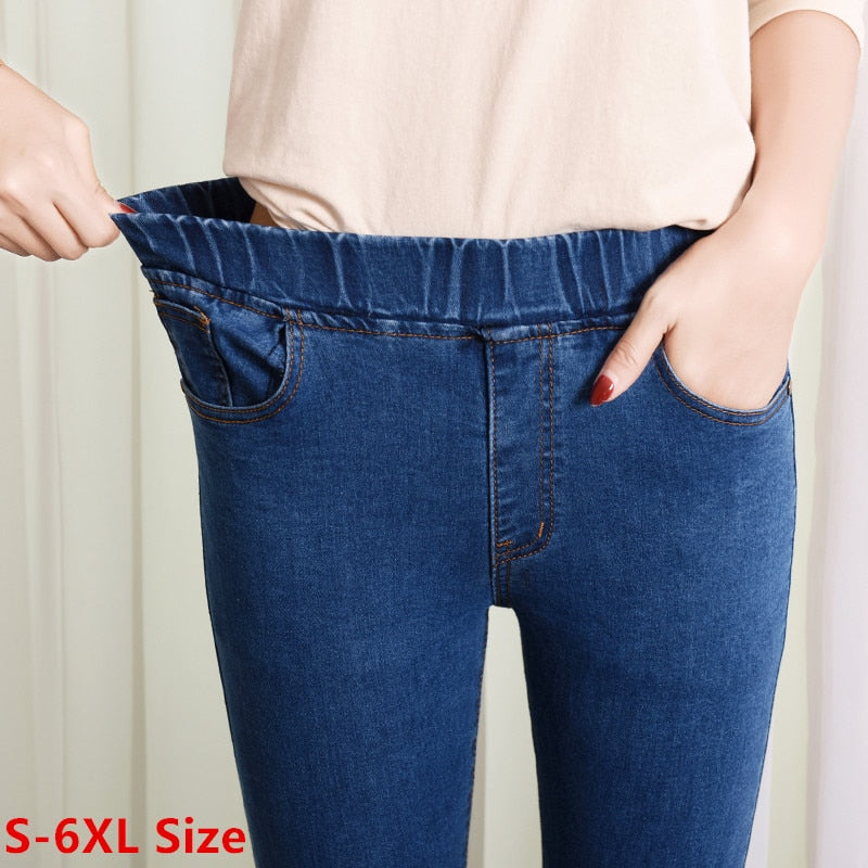 Women's Elastic High Waist Stretch Skinny Pocket Denim Jeans Size S-6XL