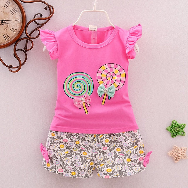 Children's Girl Clothing Set Sleeveless Vest + Shorts Floral Outfits Size 6M-5
