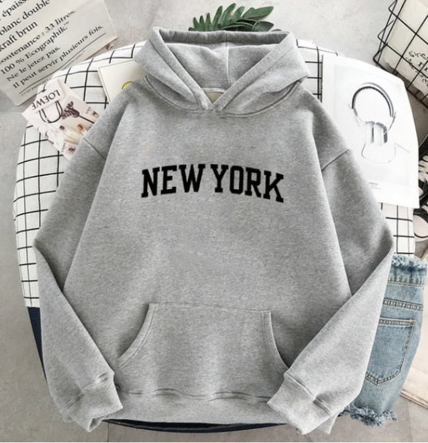 Women's NEW YORK Printed Warm Hoodie Size M-4XL