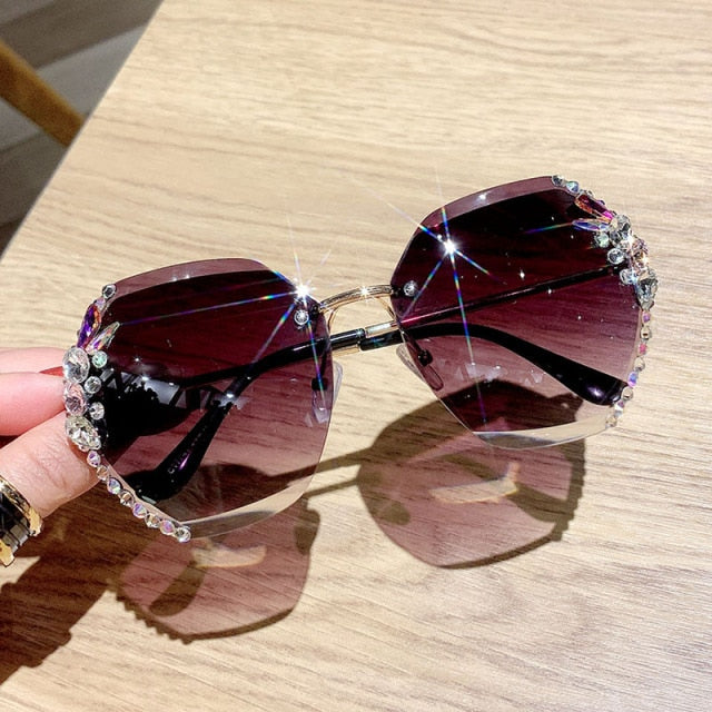 Women’s Vintage Rimless Rhinestone Sunglasses UV400