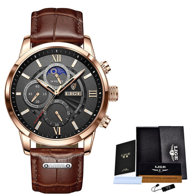 Men’s Leather Waterproof Luminous Quartz Wrist Watch