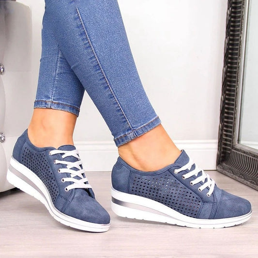 Women's Casual Flat Breathable Mesh Slip On Lace Up Shoes Size  35-43
