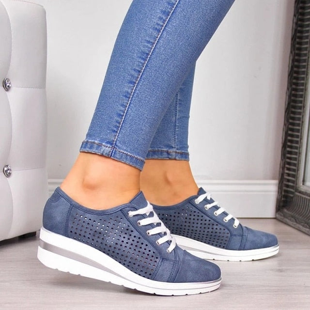 Women's Casual Flat Breathable Mesh Slip On Lace Up Shoes Size  35-43