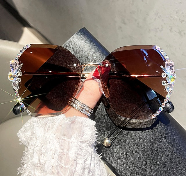 Women’s Vintage Rimless Rhinestone Sunglasses UV400