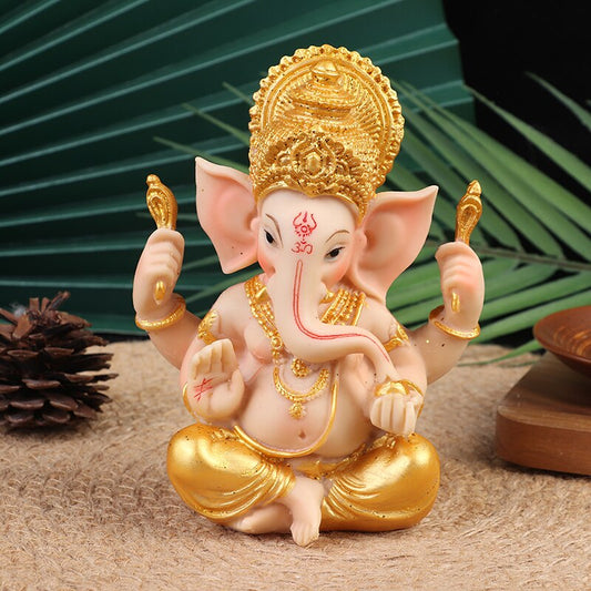 Gold Color Resin Lord Ganesha Decorative Figurine Dimensions 14x6x10.5cm