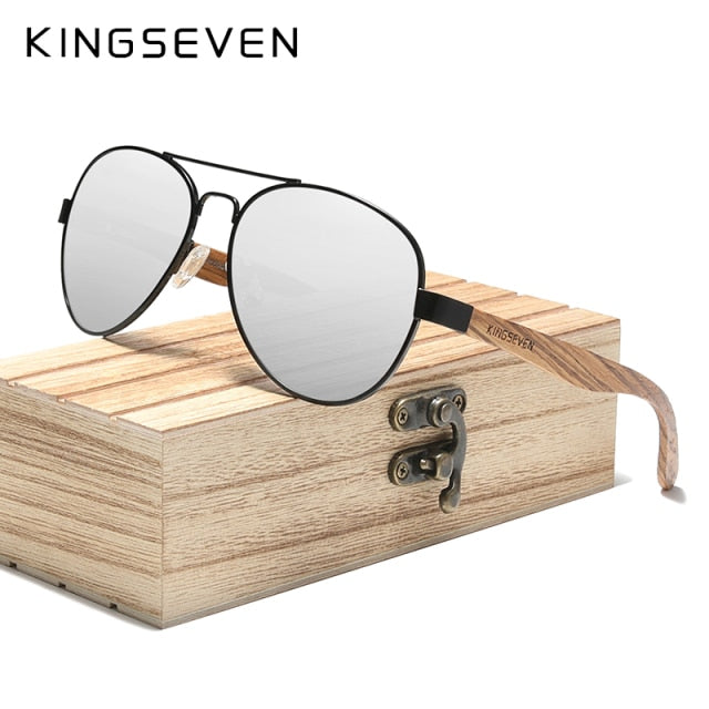 Unisex KINGSEVEN Wood + Alloy Frame UV400 HD Polarized Sunglasses