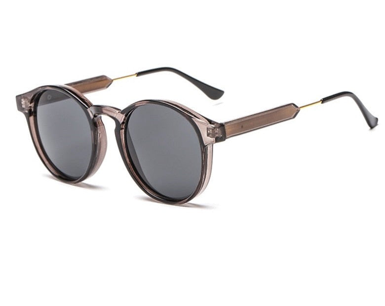 Unisex Photochromic Round Sunglasses Retro Grey Frame Gold Alloy UV400