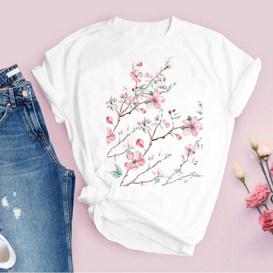 Women’s Graphic Floral Casual Vintage Lady T-Shirt Size S-2XL