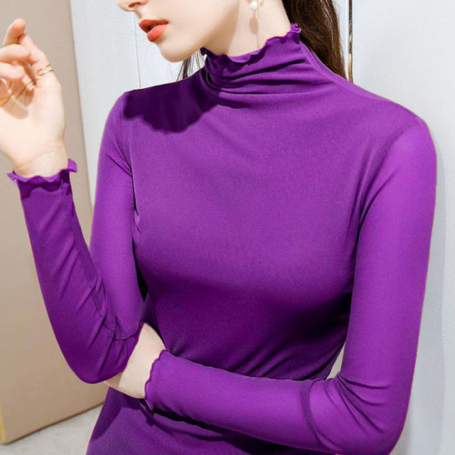 Women’s High Collar Long Sleeve Tight Mesh Top
