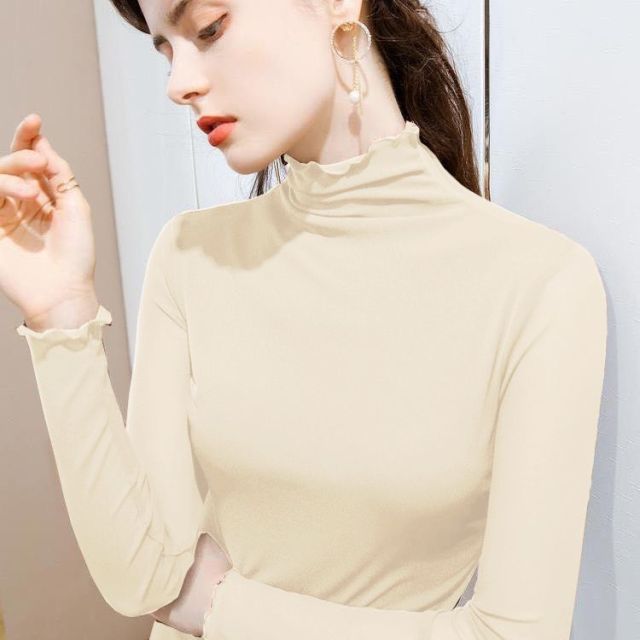 Women’s High Collar Long Sleeve Tight Mesh Top