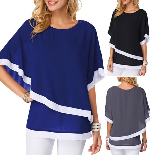 Women's Batwing Sleeve Irregular Spliced Long Loose Light Chiffon Tops