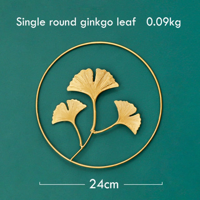 Nordic Iron Golden Ginkgo Leaves Wall Hanging