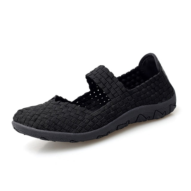 Women's Casual Flat Breathable Woven Walking Slip On ShoesSize 35-40