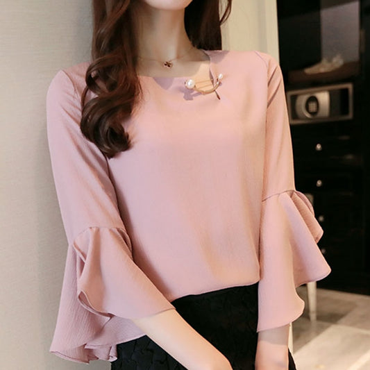 Women’s Summer Female Half Sleeve With Ruffles Chiffon Blouses