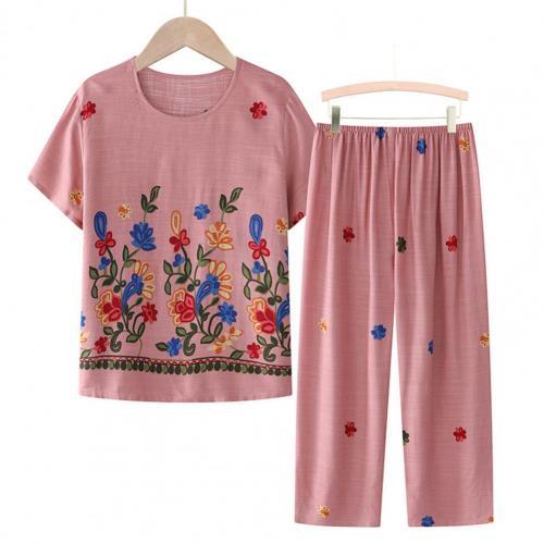 Women's Pajama Sets T-shirt Capri Pants Floral Print Two-piece Short Sleeve Size XL-4XL