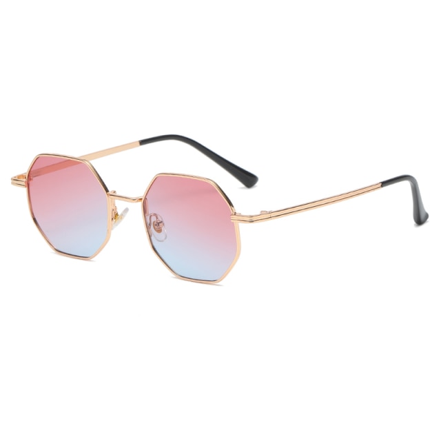 Women’s Polygon Vintage Metal Frame Mirror  Sunglasses UV400