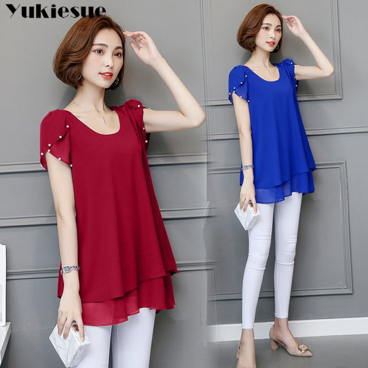 Women's Petal Sleeve Casual Chiffon Blouse