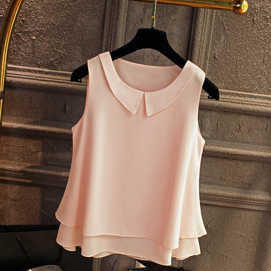 Women's Chiffon Sleeveless  Round Neck Top Size S-5XL